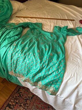 Women’s mint silk' Turquoise Embroidered Party Dress